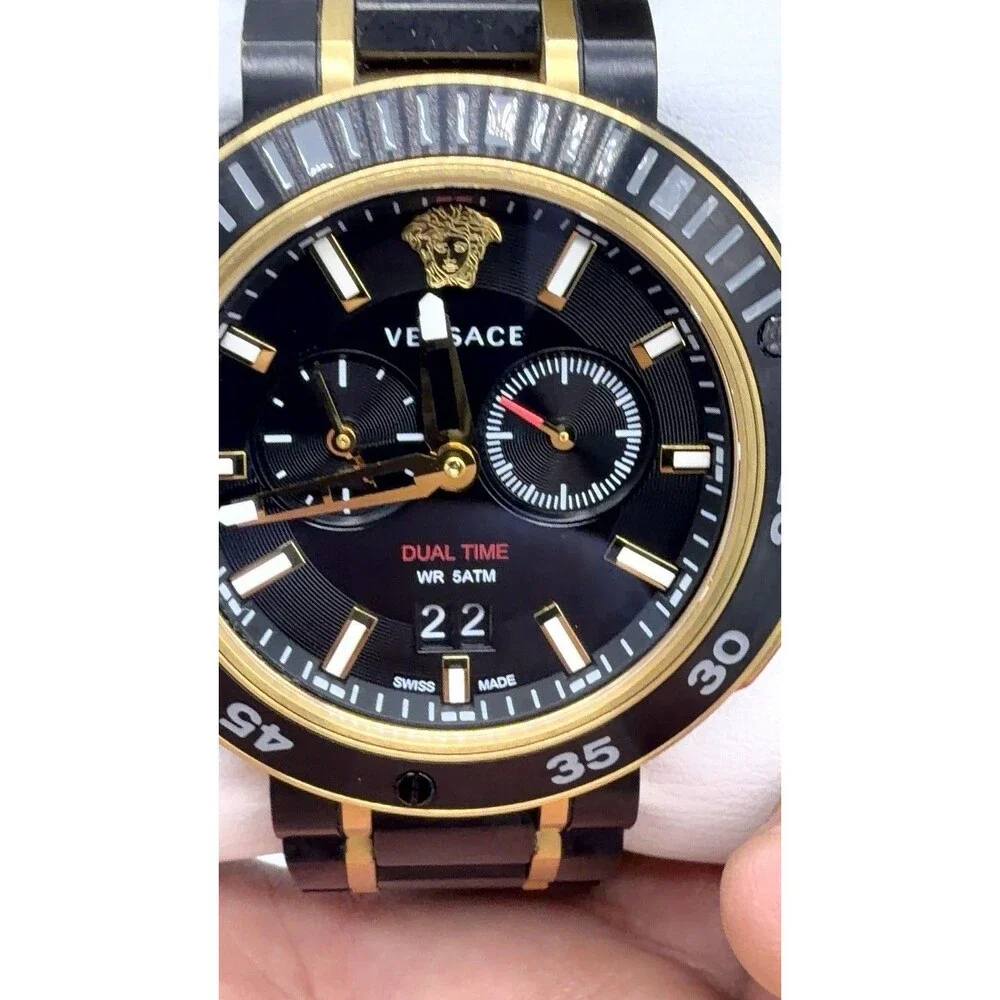 Versace V-Extreme Pro Multifunction Dual Time Watch with Bracelet, Black